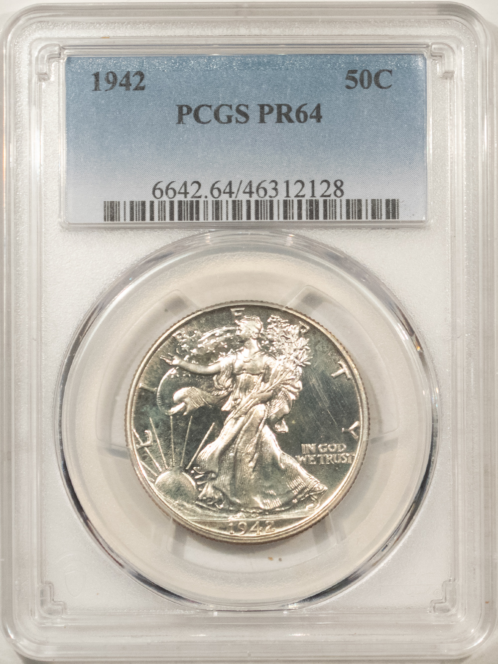 Half Dollars 1942 PROOF WALKING LIBERTY HALF DOLLAR – PCGS PR-64 FLASHY Half Dollars 1942 PROOF WALKING LIBERTY HALF DOLLAR – PCGS PR-64 FLASHY