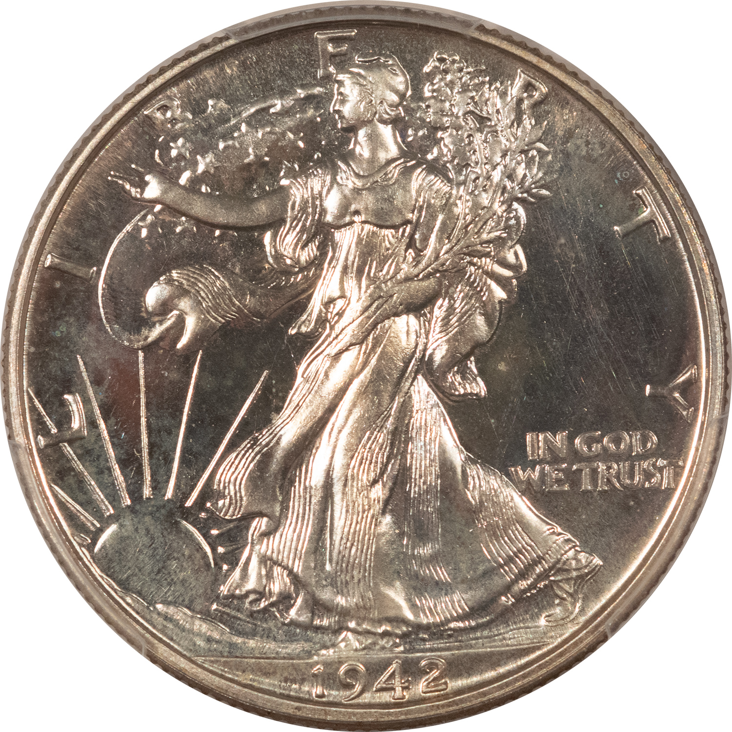 Half Dollars 1942 PROOF WALKING LIBERTY HALF DOLLAR – PCGS PR-64 FLASHY Half Dollars 1942 PROOF WALKING LIBERTY HALF DOLLAR – PCGS PR-64 FLASHY