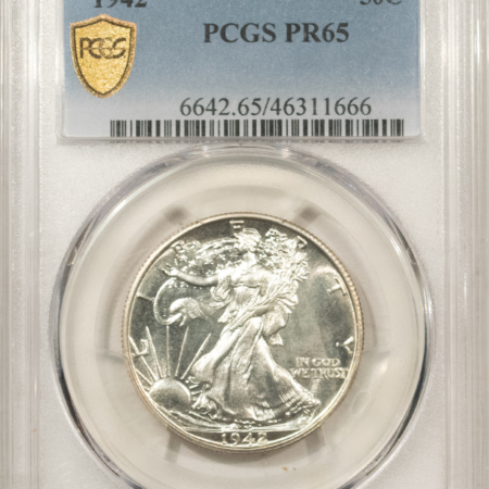 Half Dollars 1942 PROOF WALKING LIBERTY HALF DOLLAR – PCGS PR-65 FRESH WHITE GEM!