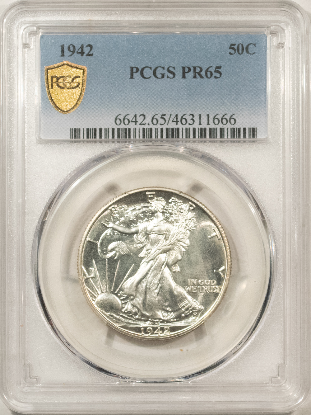 Half Dollars 1942 PROOF WALKING LIBERTY HALF DOLLAR – PCGS PR-65 FRESH WHITE GEM! Half Dollars 1942 PROOF WALKING LIBERTY HALF DOLLAR – PCGS PR-65 FRESH WHITE GEM!