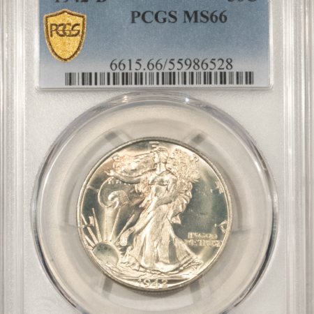 Half Dollars 1942-D WALKING LIBERTY HALF DOLLAR – PCGS MS-66, FRESH & FLASHY!