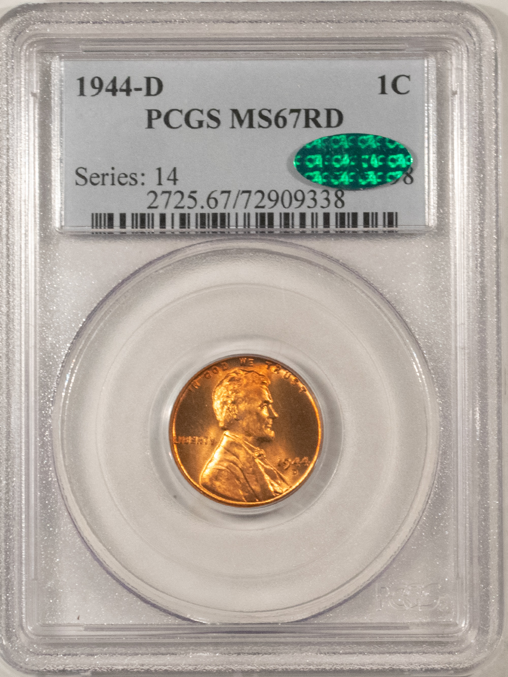CAC Approved Coins 1944-D LINCOLN CENT – PCGS MS-67 RD, PREMIUM QUALITY! CAC APPROVED! CAC Approved Coins 1944-D LINCOLN CENT – PCGS MS-67 RD, PREMIUM QUALITY! CAC APPROVED!