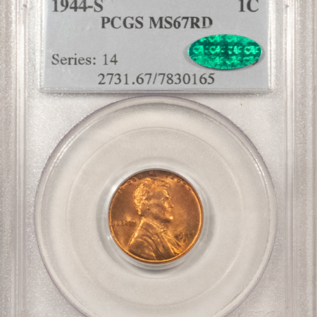 CAC Approved Coins 1944-S LINCOLN CENT – PCGS MS-67 RD, PREMIUM QUALITY! CAC APPROVED!