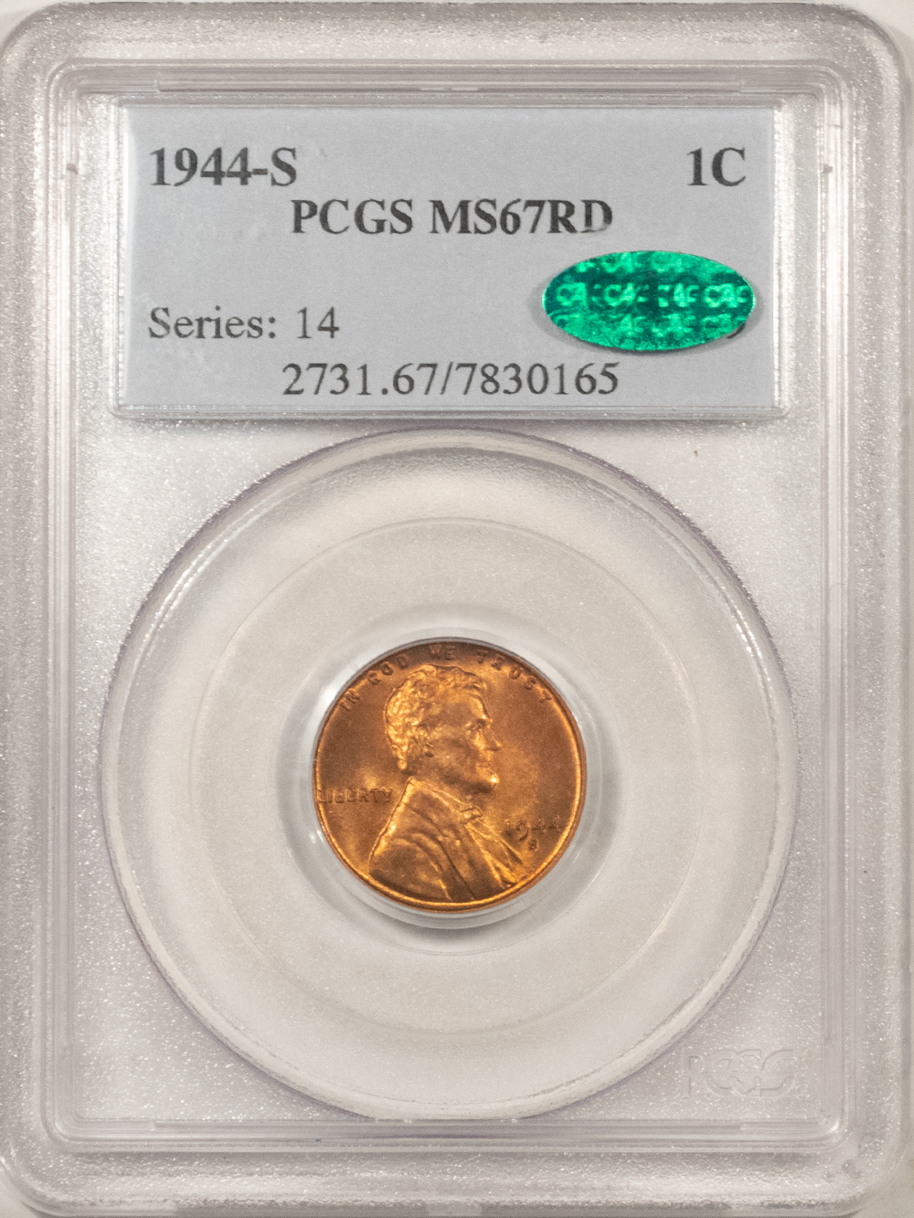 CAC Approved Coins 1944-S LINCOLN CENT – PCGS MS-67 RD, PREMIUM QUALITY! CAC APPROVED! CAC Approved Coins 1944-S LINCOLN CENT – PCGS MS-67 RD, PREMIUM QUALITY! CAC APPROVED!
