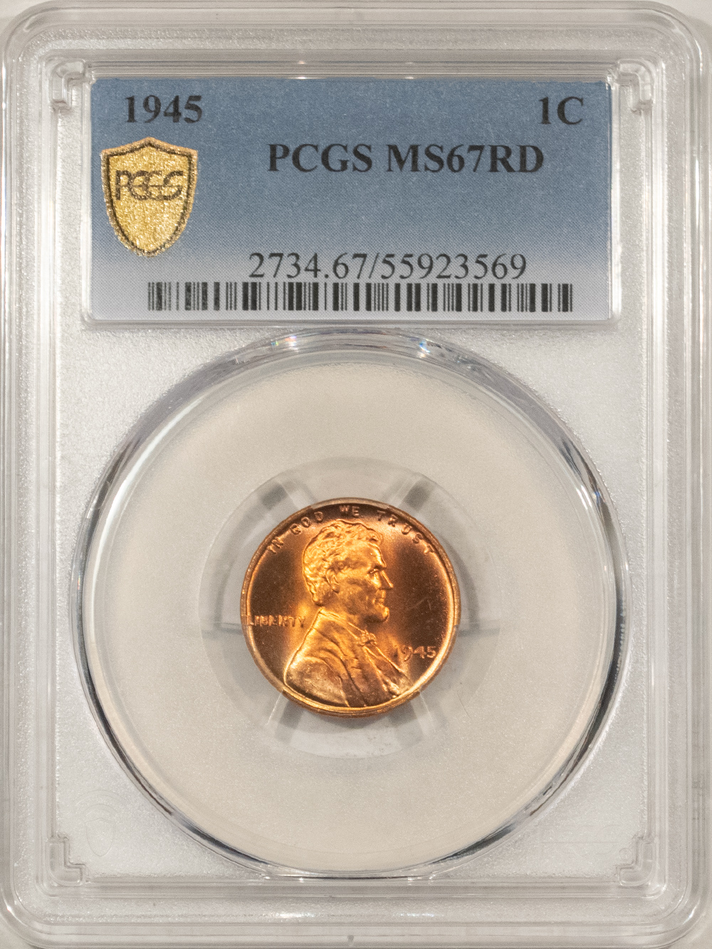 Lincoln Cents (Wheat) 1945 LINCOLN CENT – PCGS MS-67 RD, SUPERB RED GEM! Lincoln Cents (Wheat) 1945 LINCOLN CENT – PCGS MS-67 RD, SUPERB RED GEM!