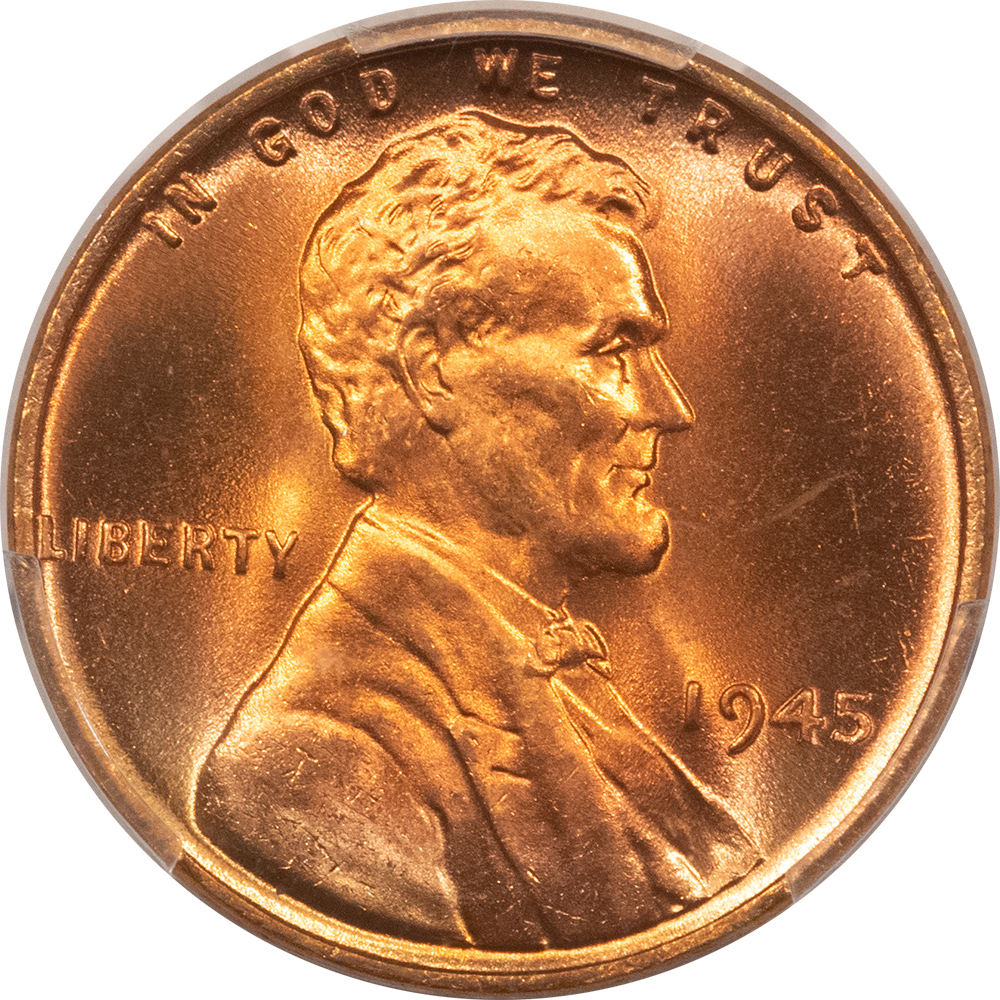 Lincoln Cents (Wheat) 1945 LINCOLN CENT – PCGS MS-67 RD, SUPERB RED GEM! Lincoln Cents (Wheat) 1945 LINCOLN CENT – PCGS MS-67 RD, SUPERB RED GEM!