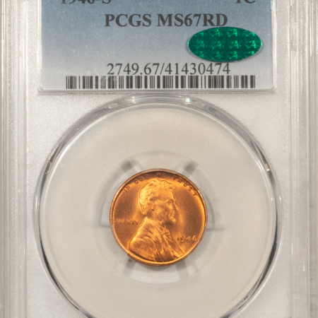 CAC Approved Coins 1946-S LINCOLN CENT – PCGS MS-67 RD, PREMIUM QUALITY+! CAC APPROVED!