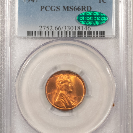 Lincoln Cents (Wheat) 1947 LINCOLN CENT – PCGS MS-66 RD, PREMIUM QUALITY+! CAC APPROVED!