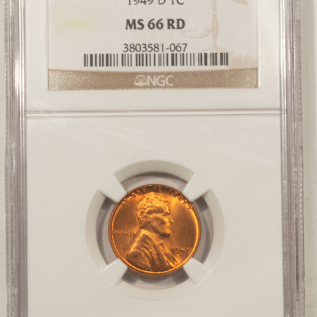Lincoln Cents (Wheat) 1949-D LINCOLN CENT – NGC MS-66 RD, FIERY RED!