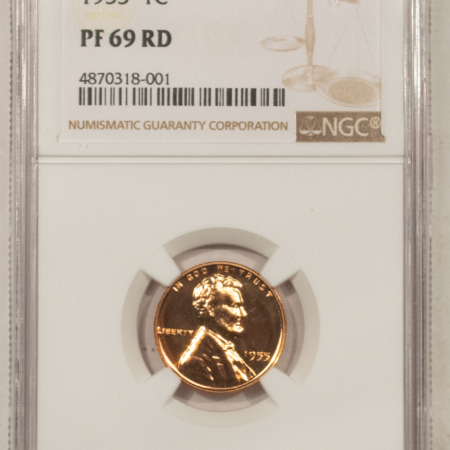 Lincoln Cents (Wheat) 1955 PROOF LINCOLN CENT – NGC PF-69 RD, VIRTUALLY PERFECT!