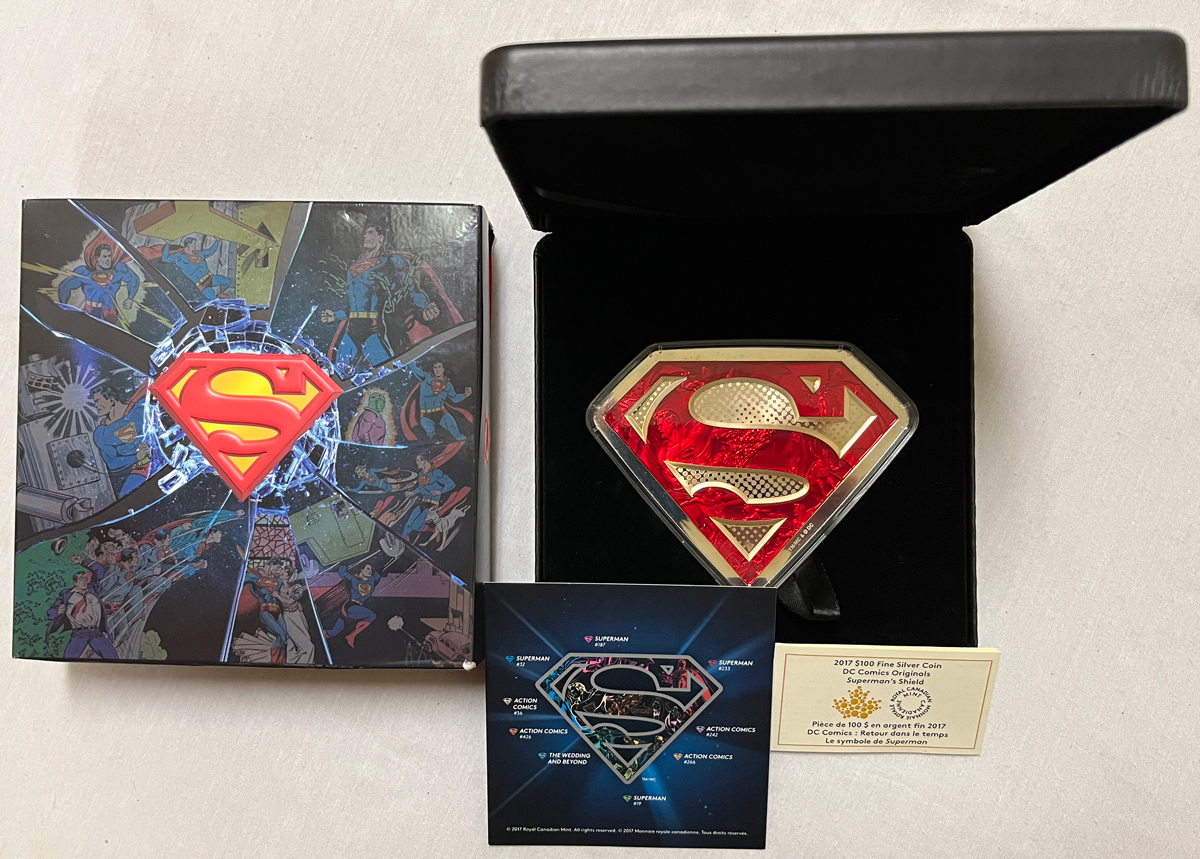 Bullion 2017 $100 CANADA 10 OZ .9999 SILVER DC COMICS, SUPERMAN’S SHIELD COLORIZED, RARE Bullion 2017 $100 CANADA 10 OZ .9999 SILVER DC COMICS, SUPERMAN’S SHIELD COLORIZED, RARE