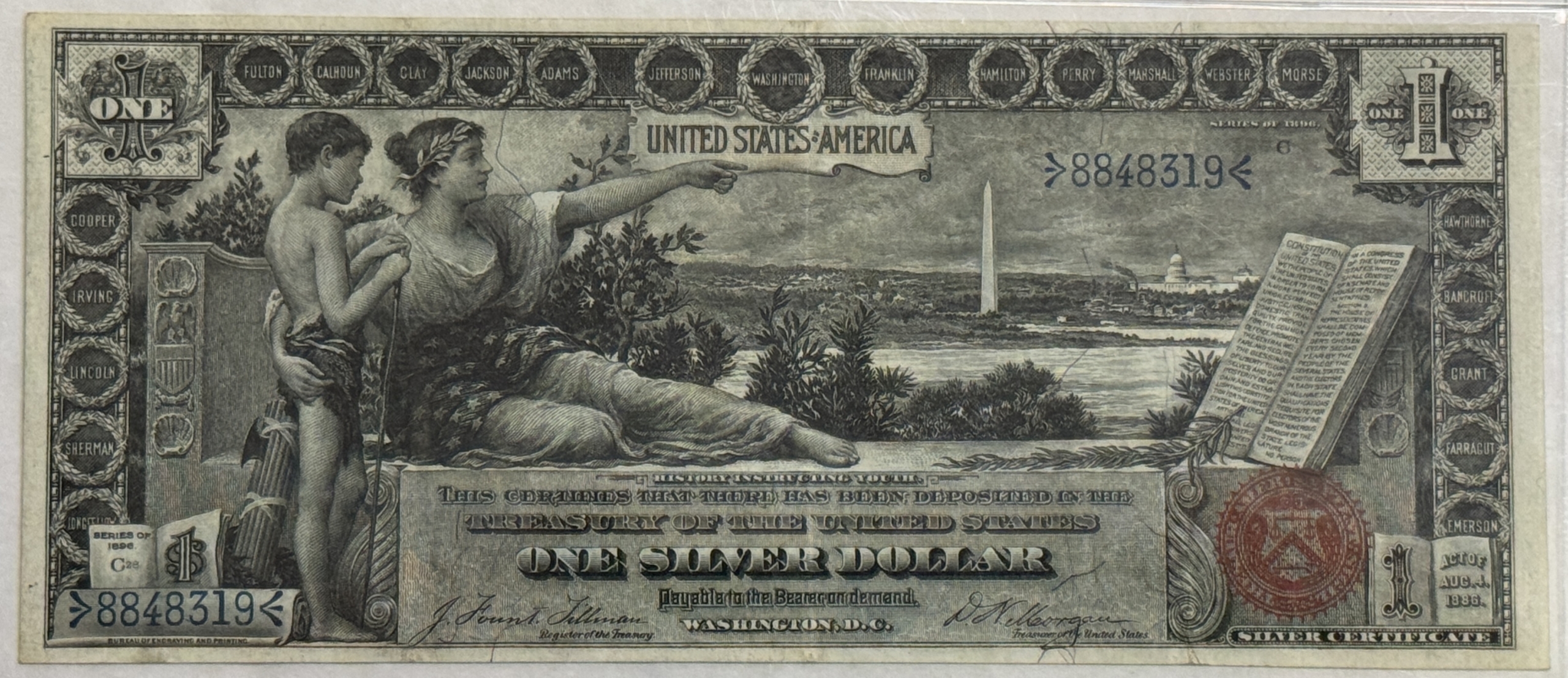 Large Silver Certificates 1896 $1 EDCUATIONAL SILVER CERTIFICATE FR#224 PMG EXTREMLY FINE 40 BRIGHT & NICE Large Silver Certificates 1896 $1 EDCUATIONAL SILVER CERTIFICATE FR#224 PMG EXTREMLY FINE 40 BRIGHT & NICE