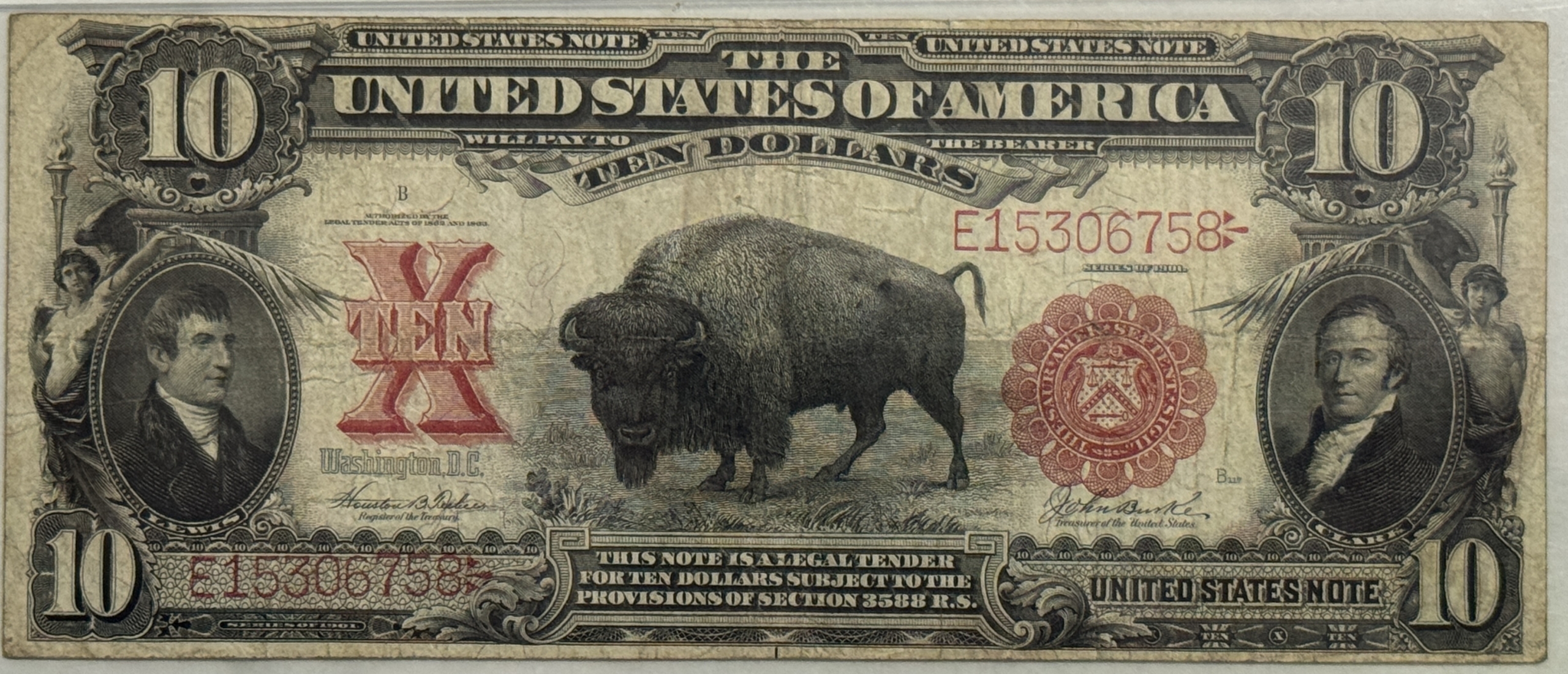 Large U.S. Notes 1901 $10 BISON LEGAL TENDER UNITED STATES NOTE FR#120 PMG CH F-15 NICE ORIGINAL Large U.S. Notes 1901 $10 BISON LEGAL TENDER UNITED STATES NOTE FR#120 PMG CH F-15 NICE ORIGINAL