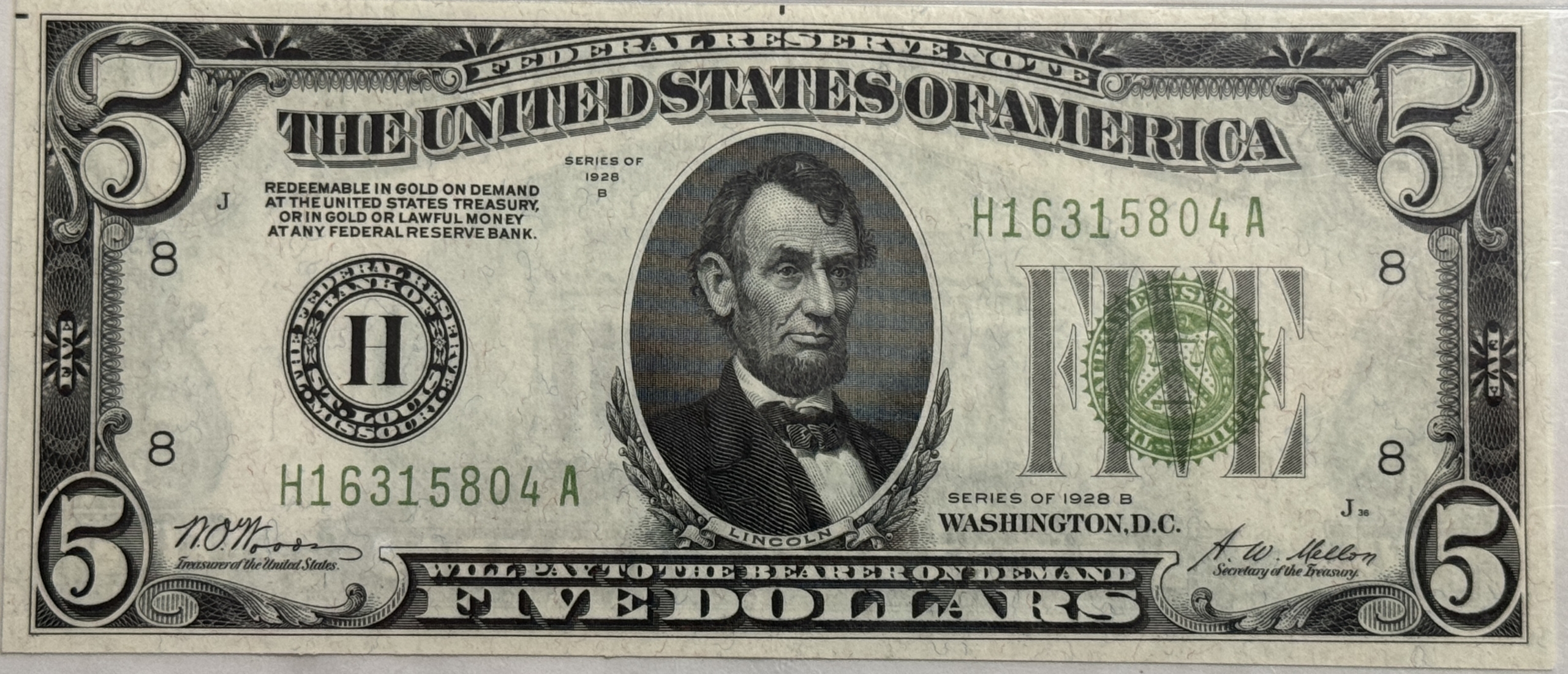 New Store Items 1928-B $5 FEDERAL RESERVE NOTE, H-ST. LOUIS, FR #1952H PMG GEM UNC 66 EPQ NICE! New Store Items 1928-B $5 FEDERAL RESERVE NOTE, H-ST. LOUIS, FR #1952H PMG GEM UNC 66 EPQ NICE!