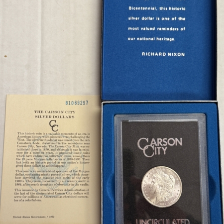Dollars 1881-CC MORGAN DOLLAR, GSA HARD CASE, W/ BOX & CARD – FROSTY CHOICE CARSON CITY!