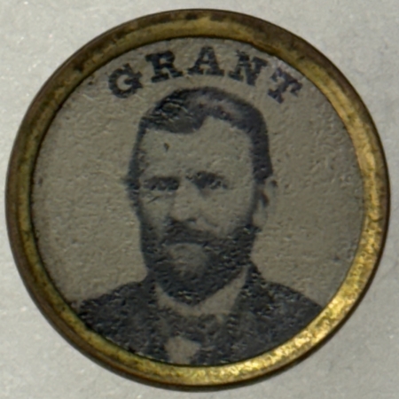 Political 1868 ULYSSES S GRANT 3/4″ FERROTYPE W/STUD BACK CRISP IMAGE, SCARCE! EXC NR MINT
