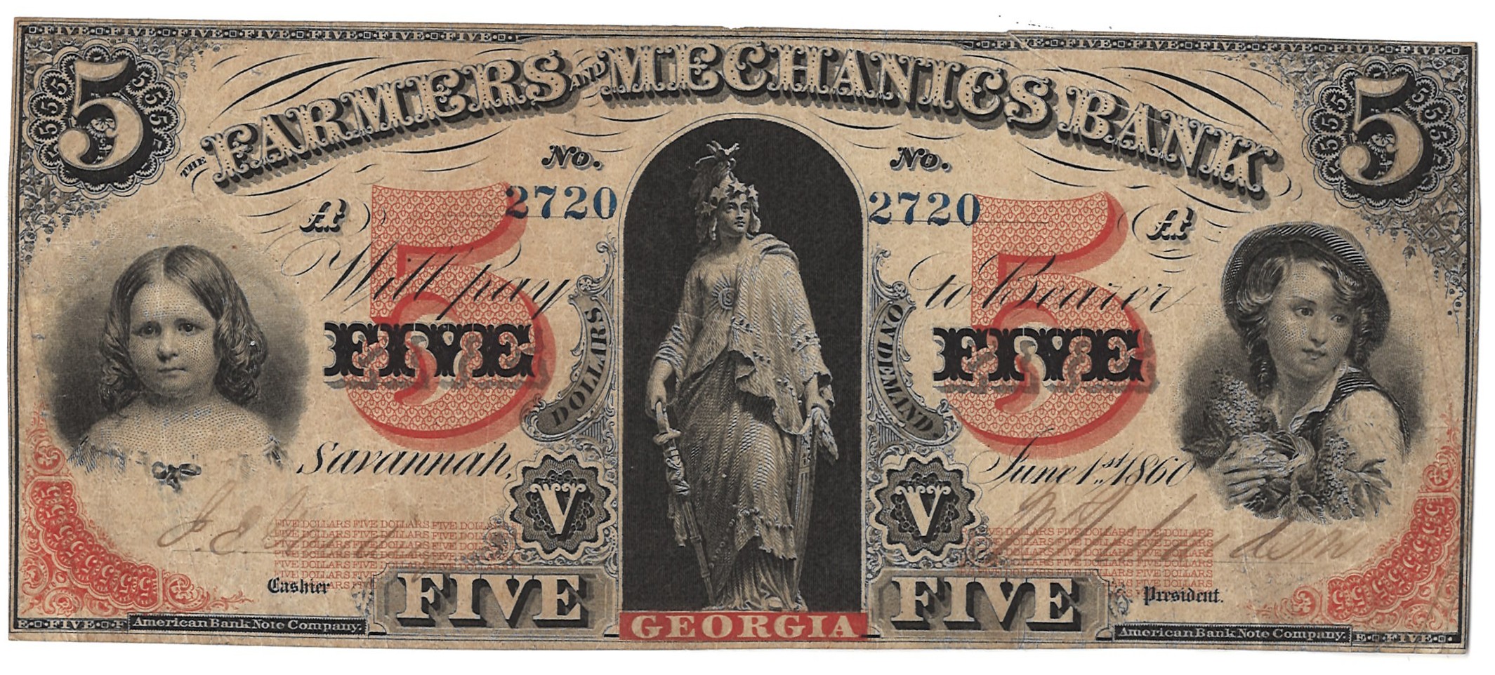 New Store Items SAVANNAH, GA-FARMERS & MECHANICS BANK $5, 1860, BRIGHT & VF, OLD REV ANNOTATION New Store Items SAVANNAH, GA-FARMERS & MECHANICS BANK $5, 1860, BRIGHT & VF, OLD REV ANNOTATION