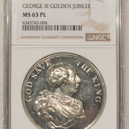 Exonumia 1809 G BRITAIN SILVER MEDAL BHM-653 GEORGE III GOLDEN JUBILEE NGC MS-63 PL RARE!