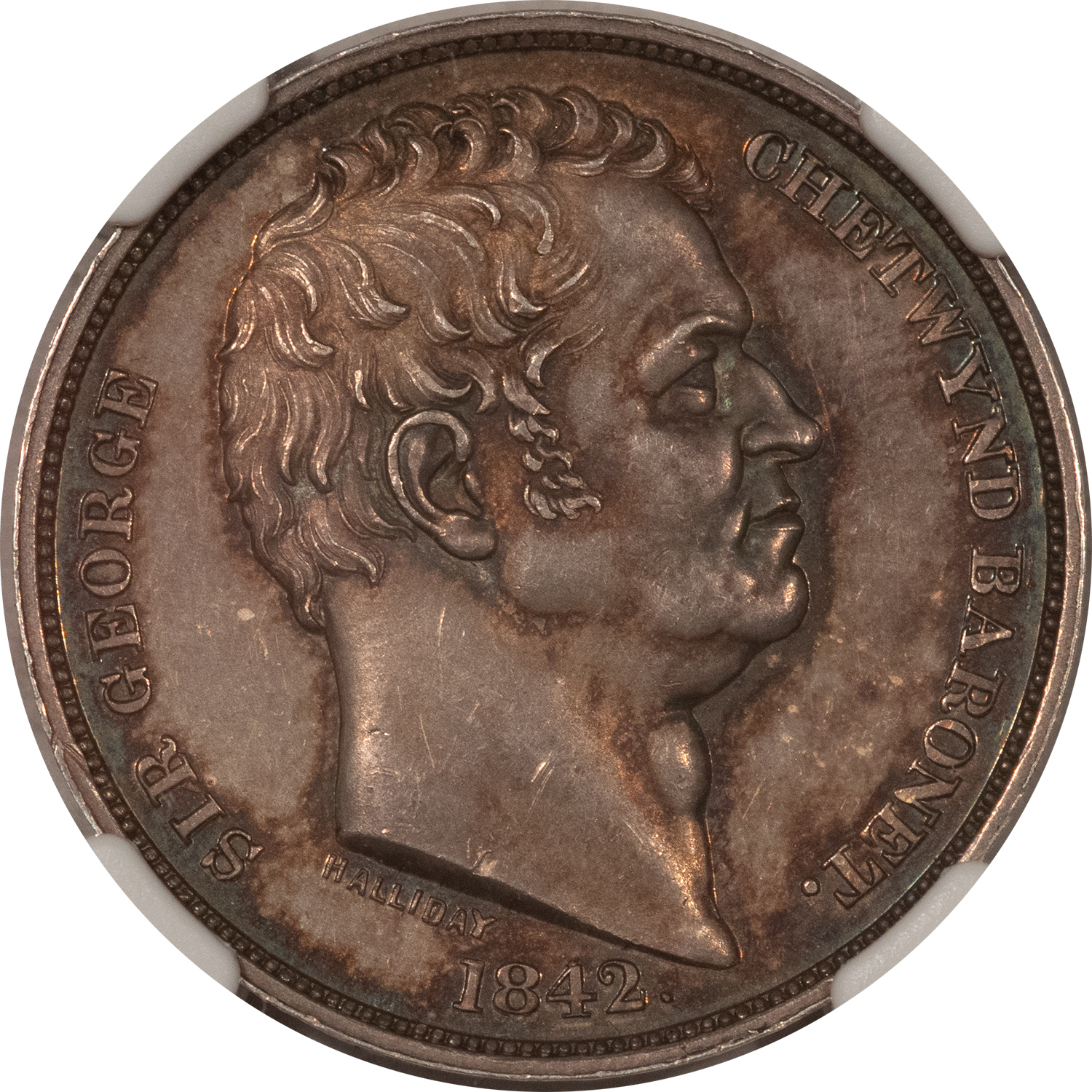 Exonumia 1842 GREAT BRITAIN DAVIS-821 1/2 P SIR GEO CHETWYND SILVER – NGC MS-63, RARE! Exonumia 1842 GREAT BRITAIN DAVIS-821 1/2 P SIR GEO CHETWYND SILVER – NGC MS-63, RARE!