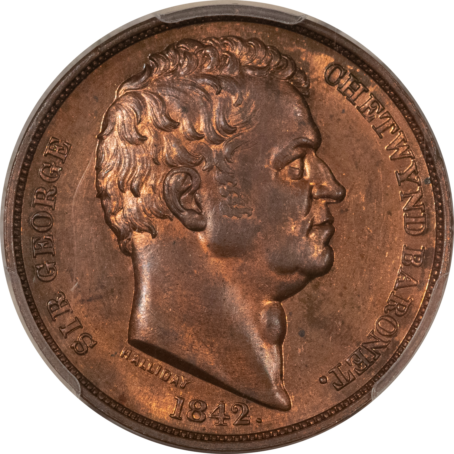 Exonumia 1842 GREAT BRITAIN HALFPENNY TOKEN DAVIS821 DW-17 PCGS MS-64 RB SIR GEO CHETWYND Exonumia 1842 GREAT BRITAIN HALFPENNY TOKEN DAVIS821 DW-17 PCGS MS-64 RB SIR GEO CHETWYND