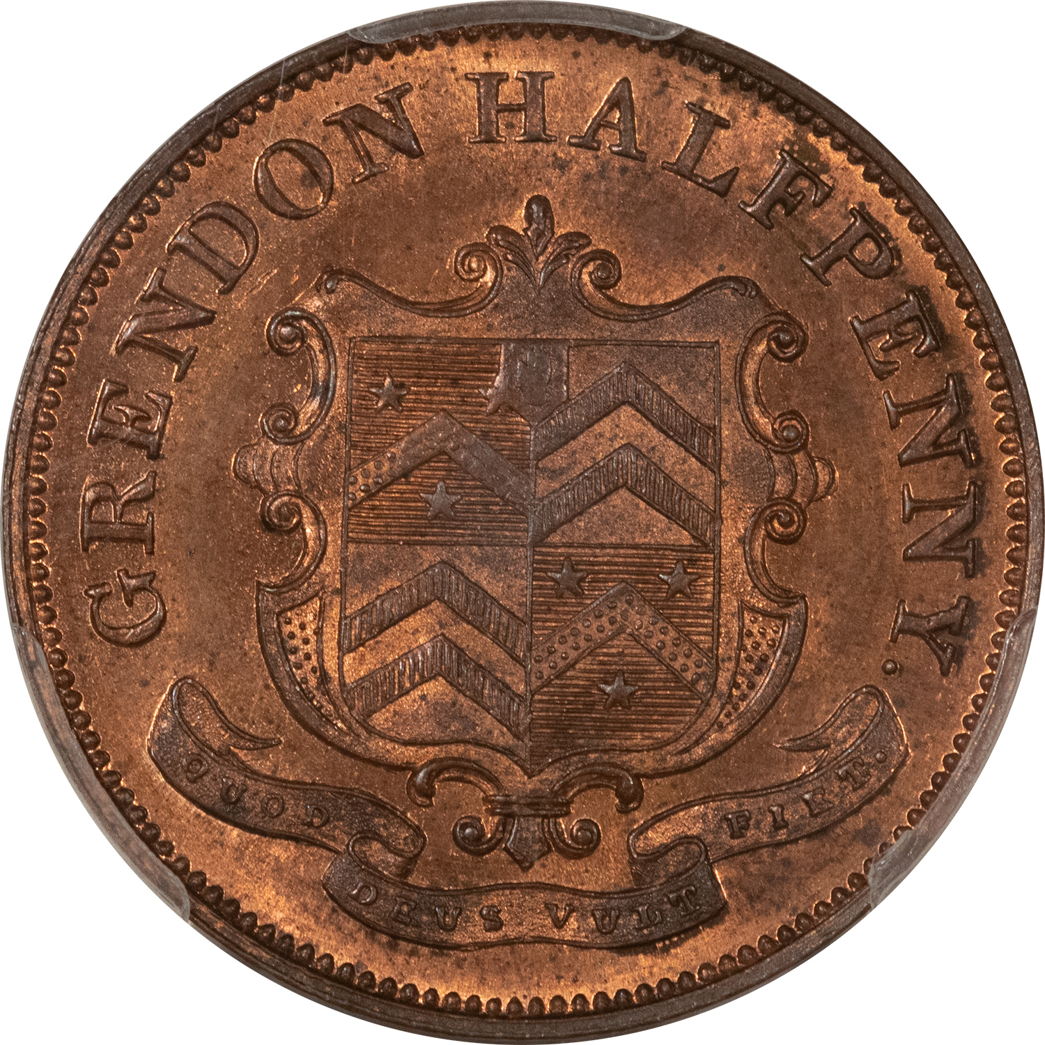 Exonumia 1842 GREAT BRITAIN HALFPENNY TOKEN DAVIS821 DW-17 PCGS MS-64 RB SIR GEO CHETWYND Exonumia 1842 GREAT BRITAIN HALFPENNY TOKEN DAVIS821 DW-17 PCGS MS-64 RB SIR GEO CHETWYND