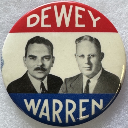 Other Collectibles 1948 THOMAS DEWEY- EARL WARREN 3 1/3″ GRAPHIC CELLULOID PHOTO BUTTON, NR-MINT