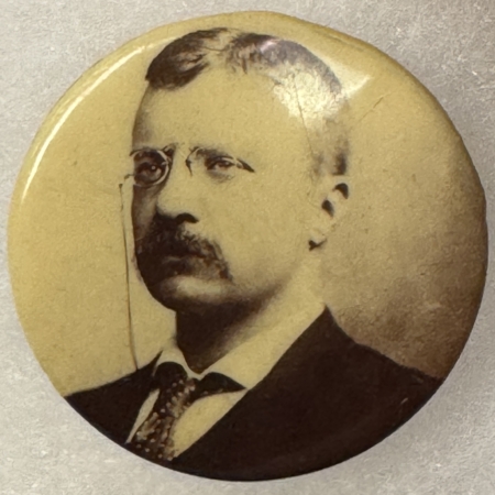 Political 1904 TEDDY ROOSEVELT 1 1/4″ PHOTO CELLULOID PRESIDENTIAL CAMPAIGN BUTTON NR-MINT
