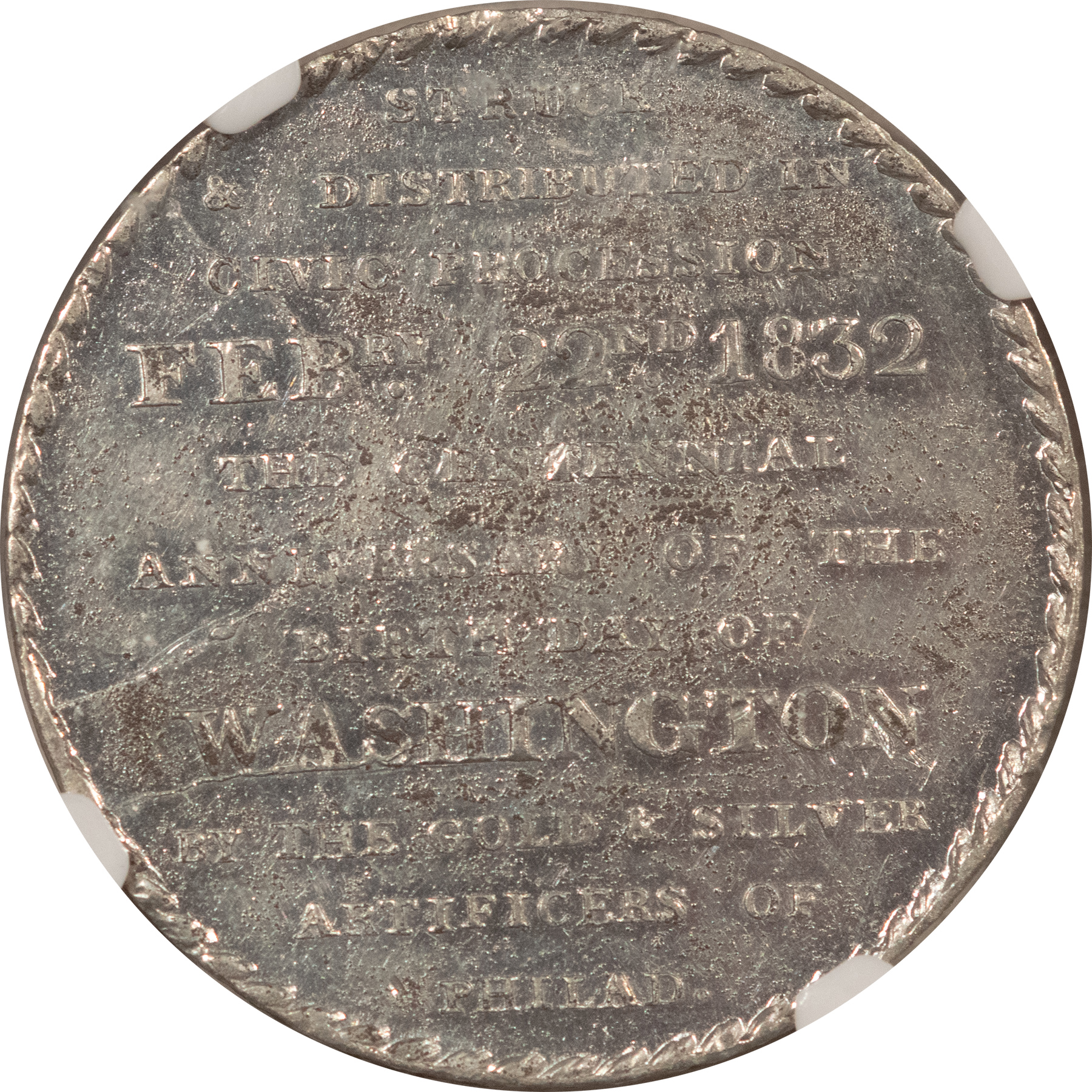 Exonumia LATER RESTRIKE 32MM B-160F PHILA CIVIL PROCESSION MEDAL, WASHINGTON – NGC MS-63 Exonumia LATER RESTRIKE 32MM B-160F PHILA CIVIL PROCESSION MEDAL, WASHINGTON – NGC MS-63