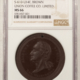 Exonumia 1864 PHILA PA F-750L-1A GREAT CENTRAL FAIR, WASHINGTON BUST – NGC MS-65 BN