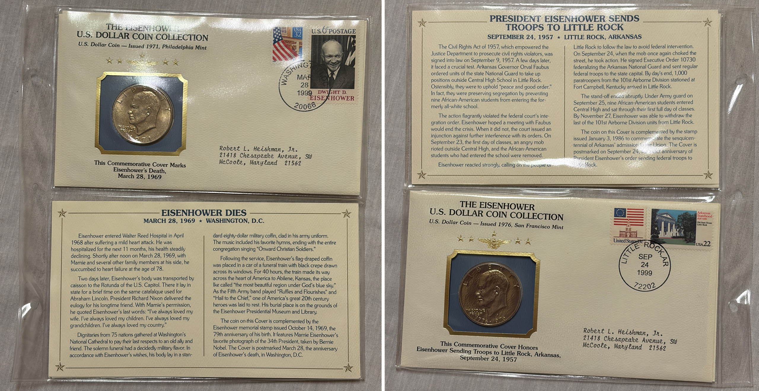 Dollars 1971-78 21 COIN EISENHOWER $1 COLLECTION ON COVERS, 5 SILVERS + PROOFS W/ BINDER Dollars 1971-78 21 COIN EISENHOWER $1 COLLECTION ON COVERS, 5 SILVERS + PROOFS W/ BINDER