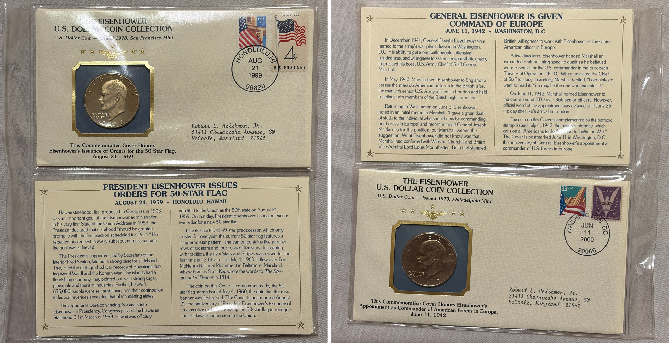 Dollars 1971-78 21 COIN EISENHOWER $1 COLLECTION ON COVERS, 5 SILVERS + PROOFS W/ BINDER Dollars 1971-78 21 COIN EISENHOWER $1 COLLECTION ON COVERS, 5 SILVERS + PROOFS W/ BINDER