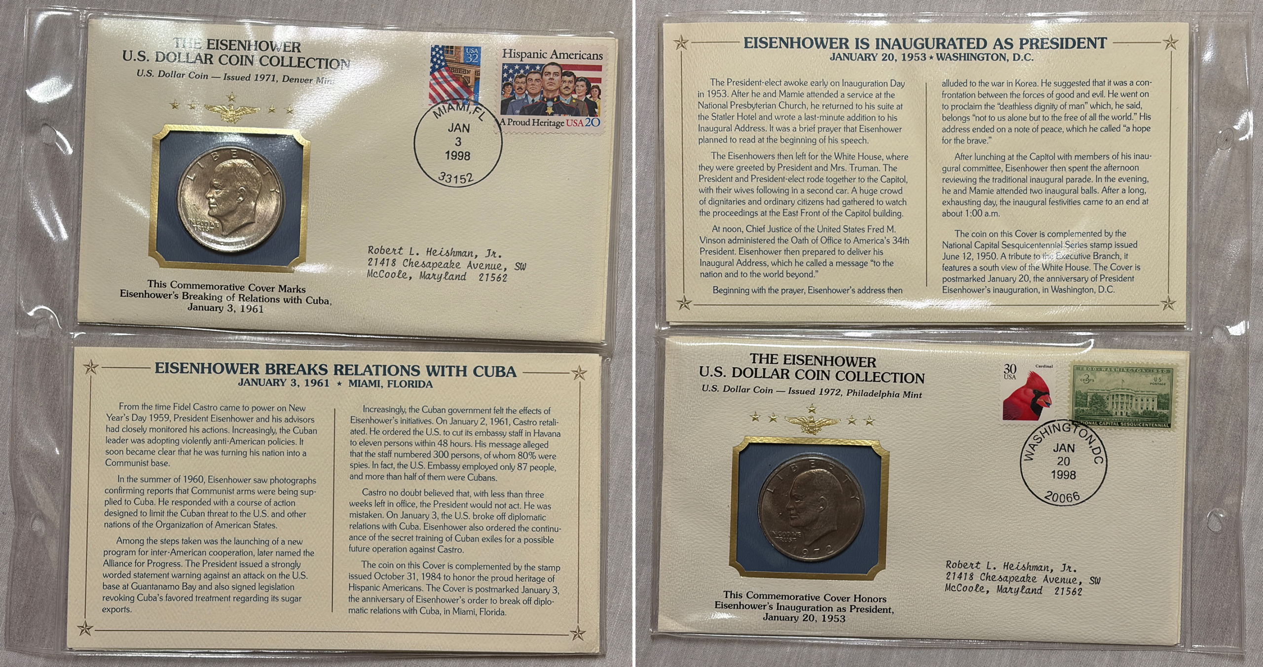 Dollars 1971-78 21 COIN EISENHOWER $1 COLLECTION ON COVERS, 5 SILVERS + PROOFS W/ BINDER Dollars 1971-78 21 COIN EISENHOWER $1 COLLECTION ON COVERS, 5 SILVERS + PROOFS W/ BINDER