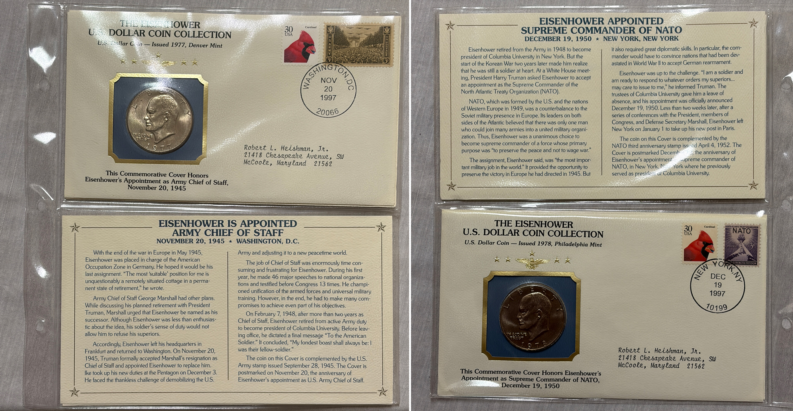 Dollars 1971-78 21 COIN EISENHOWER $1 COLLECTION ON COVERS, 5 SILVERS + PROOFS W/ BINDER Dollars 1971-78 21 COIN EISENHOWER $1 COLLECTION ON COVERS, 5 SILVERS + PROOFS W/ BINDER