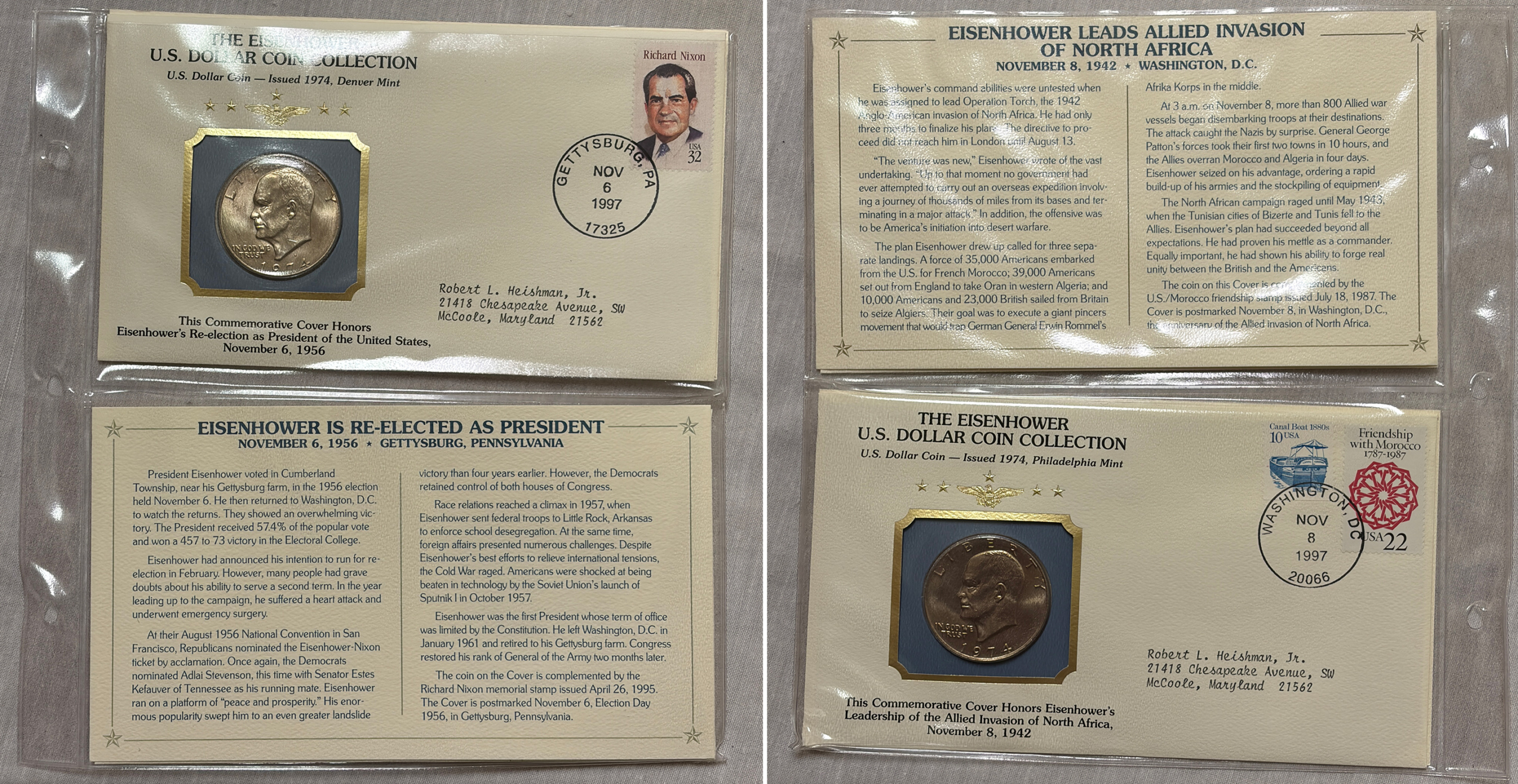 Dollars 1971-78 21 COIN EISENHOWER $1 COLLECTION ON COVERS, 5 SILVERS + PROOFS W/ BINDER Dollars 1971-78 21 COIN EISENHOWER $1 COLLECTION ON COVERS, 5 SILVERS + PROOFS W/ BINDER