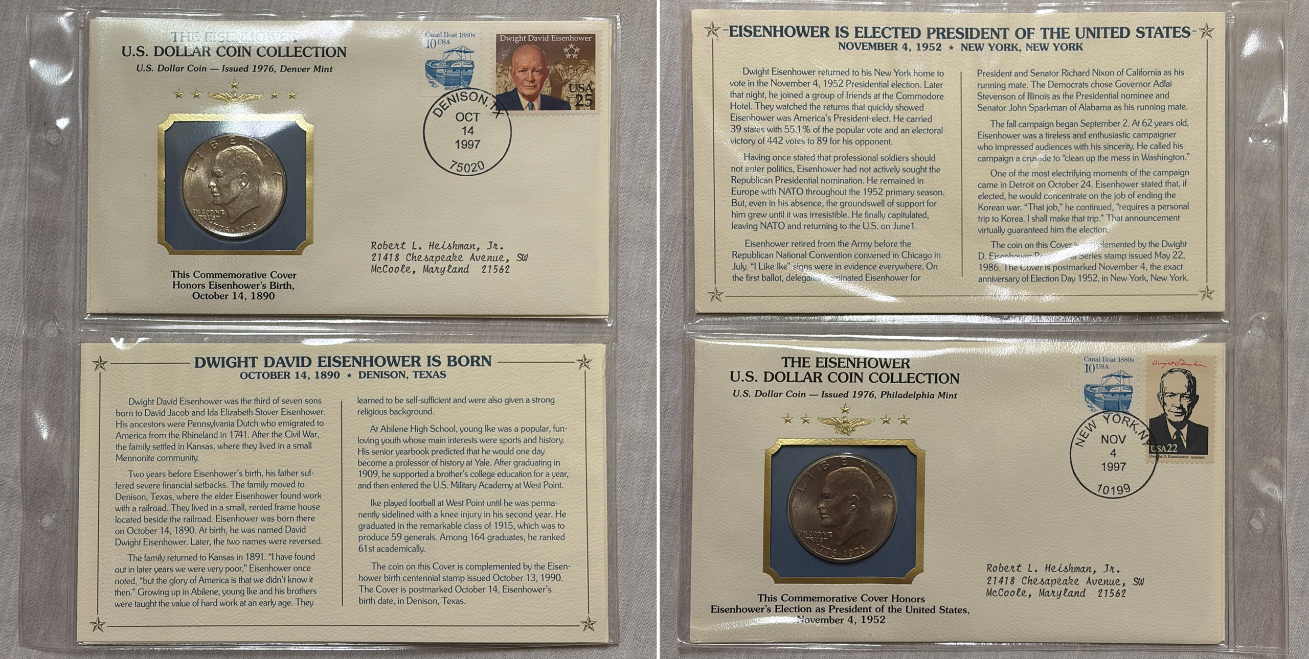 Dollars 1971-78 21 COIN EISENHOWER $1 COLLECTION ON COVERS, 5 SILVERS + PROOFS W/ BINDER Dollars 1971-78 21 COIN EISENHOWER $1 COLLECTION ON COVERS, 5 SILVERS + PROOFS W/ BINDER