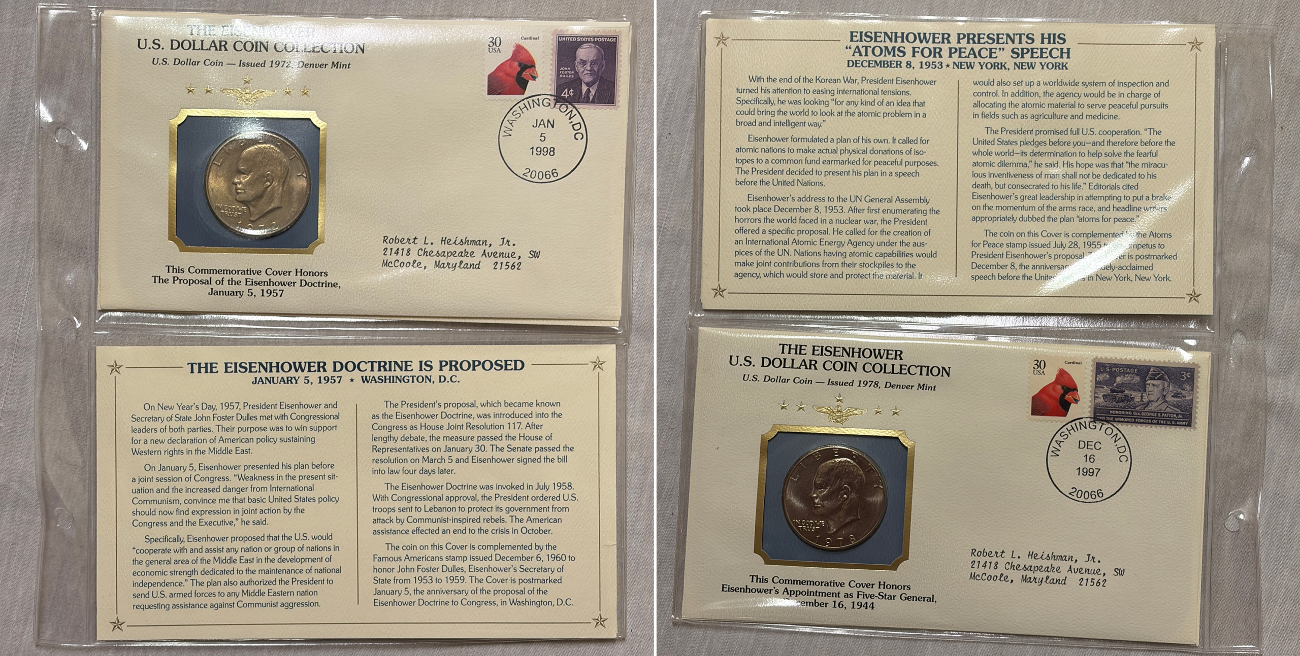 Dollars 1971-78 21 COIN EISENHOWER $1 COLLECTION ON COVERS, 5 SILVERS + PROOFS W/ BINDER Dollars 1971-78 21 COIN EISENHOWER $1 COLLECTION ON COVERS, 5 SILVERS + PROOFS W/ BINDER