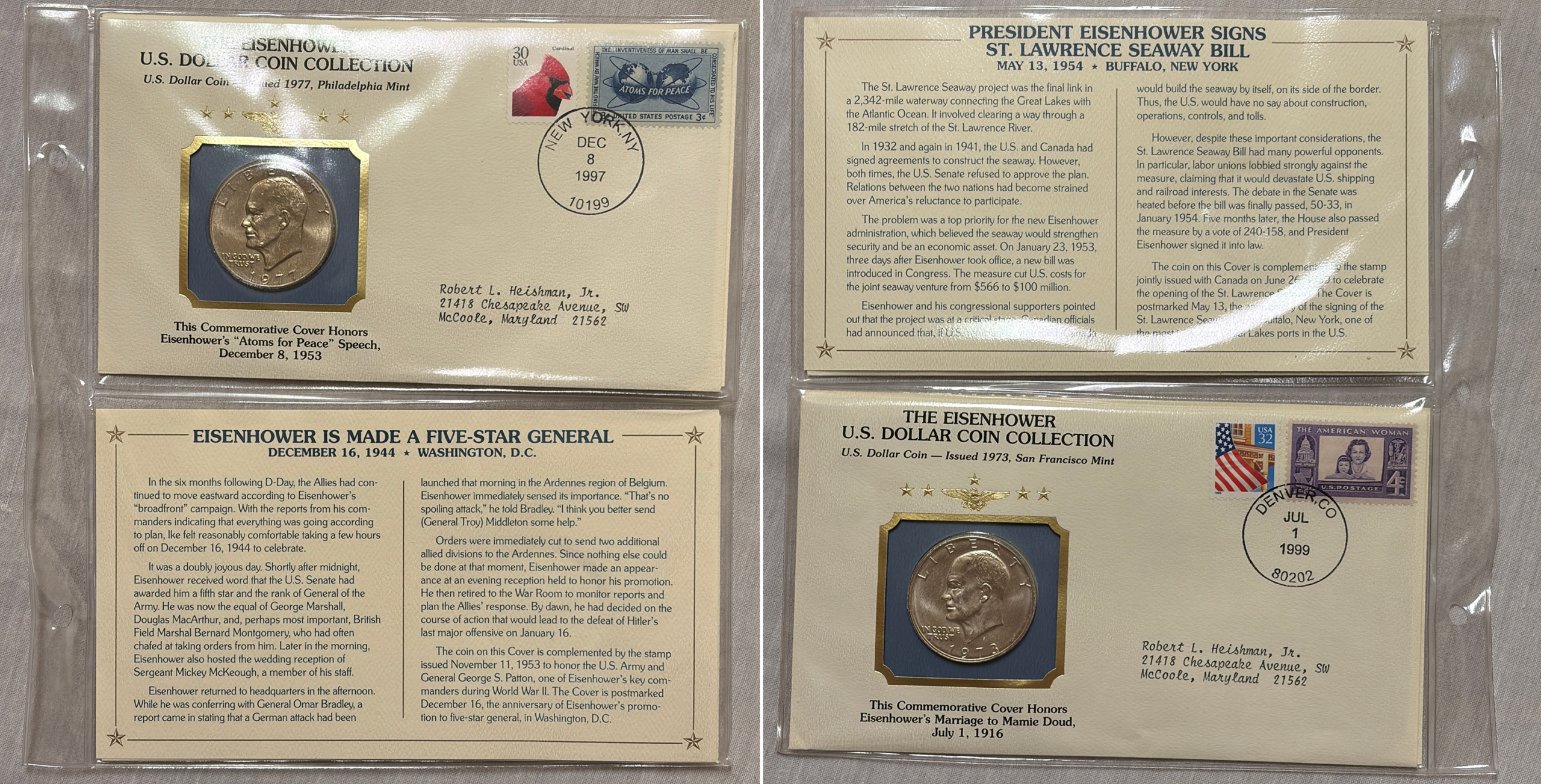 Dollars 1971-78 21 COIN EISENHOWER $1 COLLECTION ON COVERS, 5 SILVERS + PROOFS W/ BINDER Dollars 1971-78 21 COIN EISENHOWER $1 COLLECTION ON COVERS, 5 SILVERS + PROOFS W/ BINDER