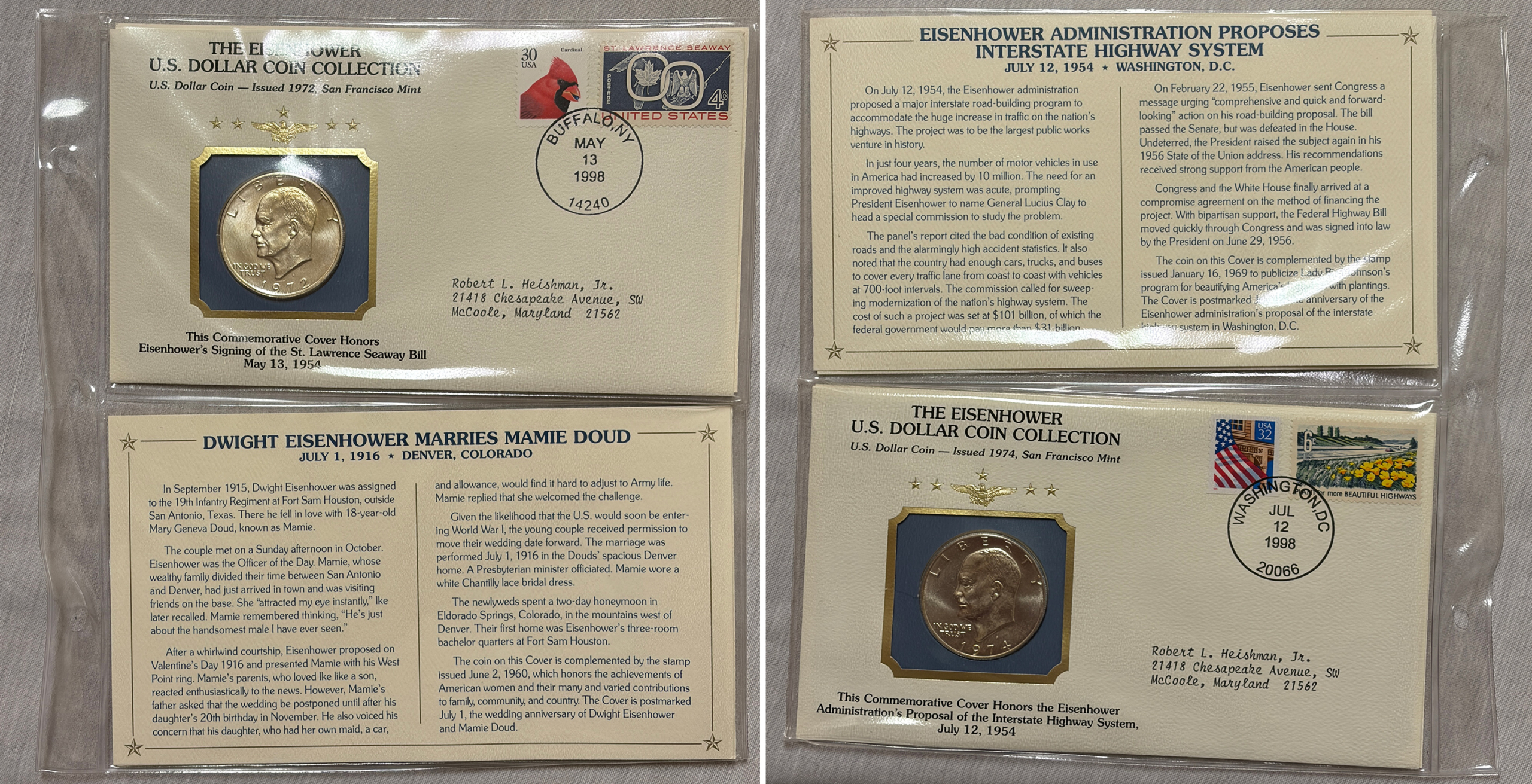 Dollars 1971-78 21 COIN EISENHOWER $1 COLLECTION ON COVERS, 5 SILVERS + PROOFS W/ BINDER Dollars 1971-78 21 COIN EISENHOWER $1 COLLECTION ON COVERS, 5 SILVERS + PROOFS W/ BINDER