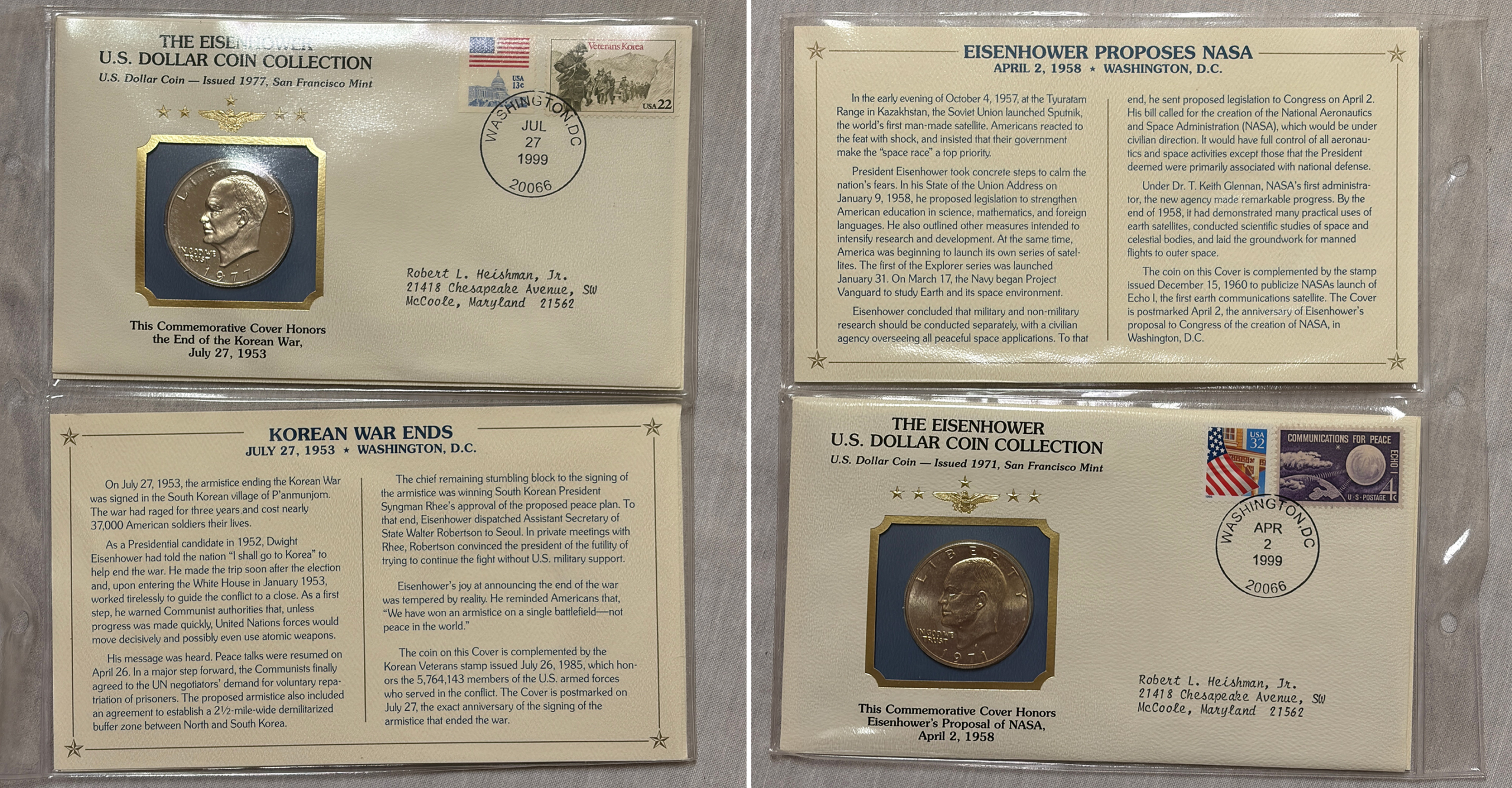 Dollars 1971-78 21 COIN EISENHOWER $1 COLLECTION ON COVERS, 5 SILVERS + PROOFS W/ BINDER Dollars 1971-78 21 COIN EISENHOWER $1 COLLECTION ON COVERS, 5 SILVERS + PROOFS W/ BINDER