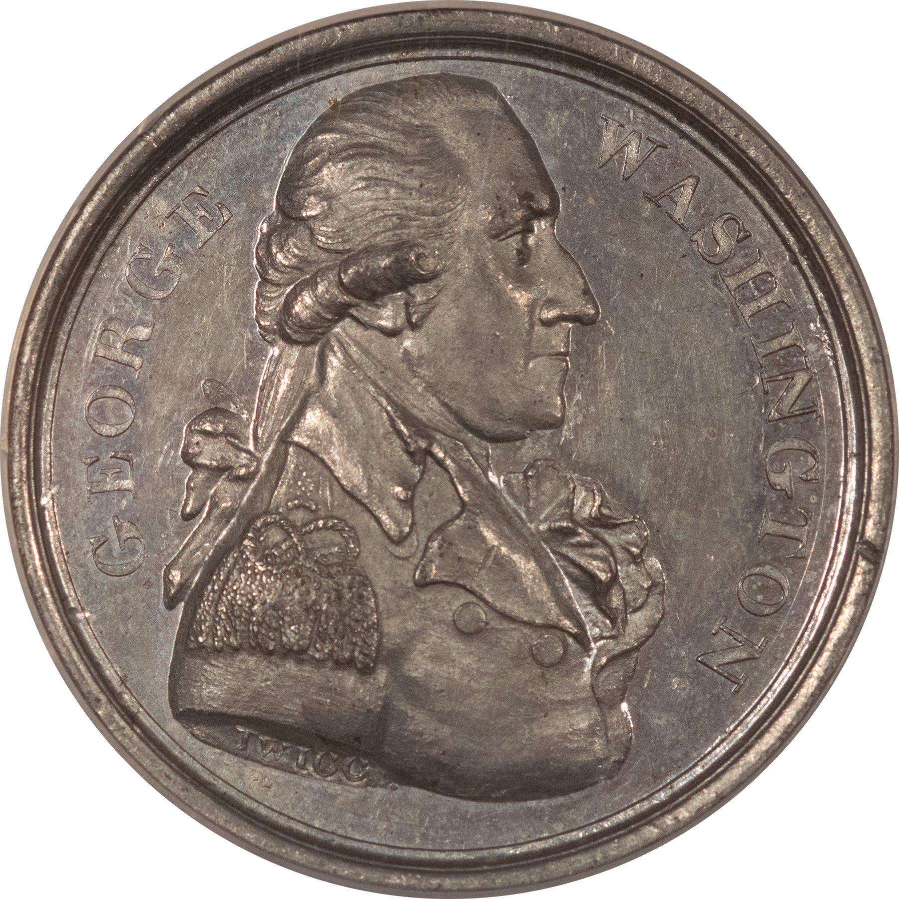 Exonumia ca. 1792 GEORGE WASHINGTON TWIGG MEDAL, WHITE METAL, GW-38 WM, NGC MS-63-RARE! Exonumia ca. 1792 GEORGE WASHINGTON TWIGG MEDAL, WHITE METAL, GW-38 WM, NGC MS-63-RARE!