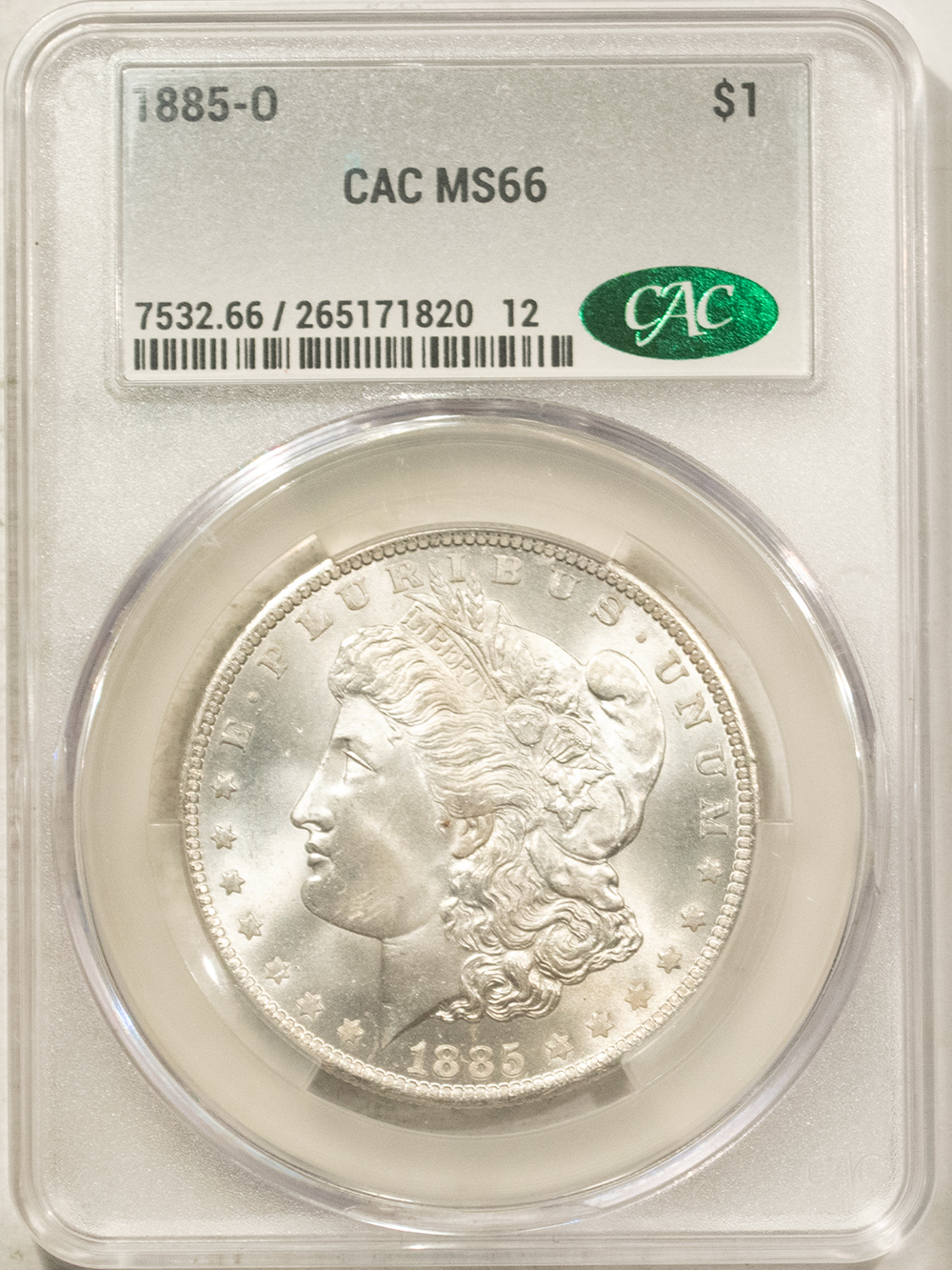 CAC Approved Coins 1885-O $1 MORGAN DOLLAR – CACG MC-66, WHITE, SUPERB! PREMIUM QUALITY GEM! CAC! CAC Approved Coins 1885-O $1 MORGAN DOLLAR – CACG MC-66, WHITE, SUPERB! PREMIUM QUALITY GEM! CAC!