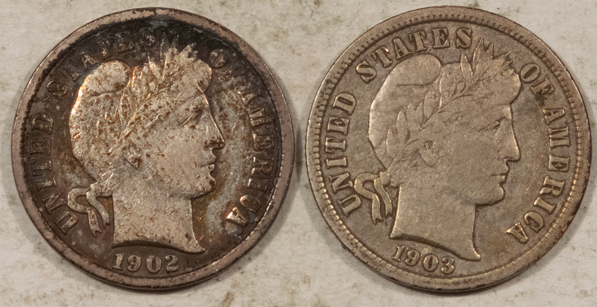 Barber Dimes 1903 1903-O BARBER DIME LOT – BOTH HIGHER GRADE W/ UNDERLYING MARKS/SCRATCHES! Barber Dimes 1903 1903-O BARBER DIME LOT – BOTH HIGHER GRADE W/ UNDERLYING MARKS/SCRATCHES!