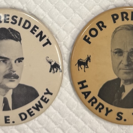 Other Collectibles 1948 TRUMAN & DEWEY MATED CAMPAIGN CELLULOID BUTTONS 3 1/2″-OVERALL EXC PAIR!