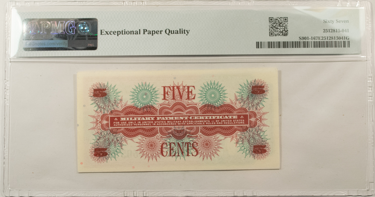 Military Payment Certificates SERIES 661 5c MPC MILITARY PAYMENT CERTIFICATE S901-1 – PMG SUPERB GU-67 EPQ! Military Payment Certificates SERIES 661 5c MPC MILITARY PAYMENT CERTIFICATE S901-1 – PMG SUPERB GU-67 EPQ!
