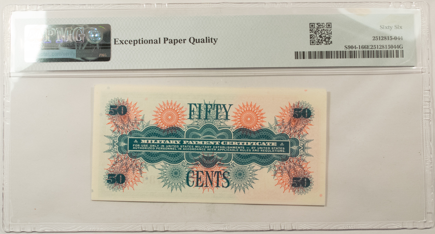 Military Payment Certificates SERIES 661 50c MPC MILITARY PAYMENT CERTIFICATE S904-1 – PMG GEM UNC-66 EPQ! Military Payment Certificates SERIES 661 50c MPC MILITARY PAYMENT CERTIFICATE S904-1 – PMG GEM UNC-66 EPQ!