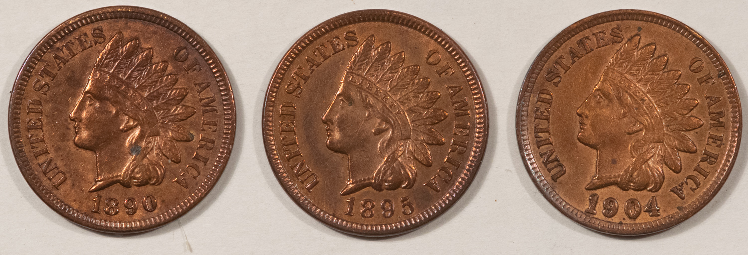 Indian 1890 1895 1904 INDIAN CENT TRIO – HIGH GRADE EXAMPLES! BUT CLEANED! Indian 1890 1895 1904 INDIAN CENT TRIO – HIGH GRADE EXAMPLES! BUT CLEANED!