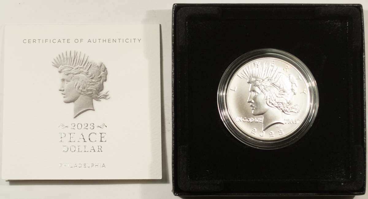 Modern Commems 2023 $1 SILVER COMMEMORATIVE PEACE DOLLAR, PHILADELPHIA – GEM UNC W/ BOX AND COA Modern Commems 2023 $1 SILVER COMMEMORATIVE PEACE DOLLAR, PHILADELPHIA – GEM UNC W/ BOX AND COA
