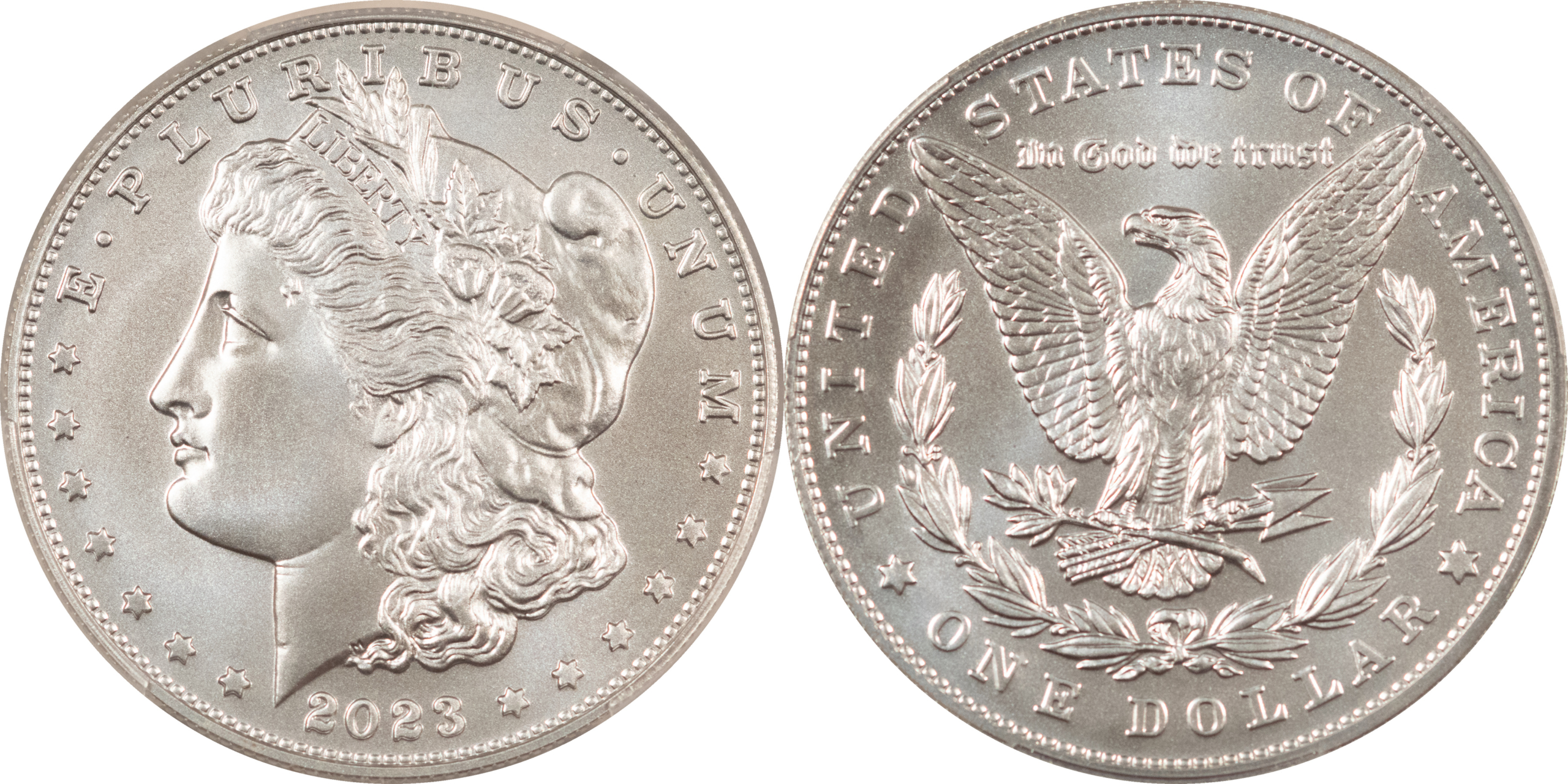 Dollars 2023 MORGAN PEACE DOLLAR 2 COIN SILVER COMMEMORATIVE SET PCGS MS-70 FIRST STRIKE Dollars 2023 MORGAN PEACE DOLLAR 2 COIN SILVER COMMEMORATIVE SET PCGS MS-70 FIRST STRIKE