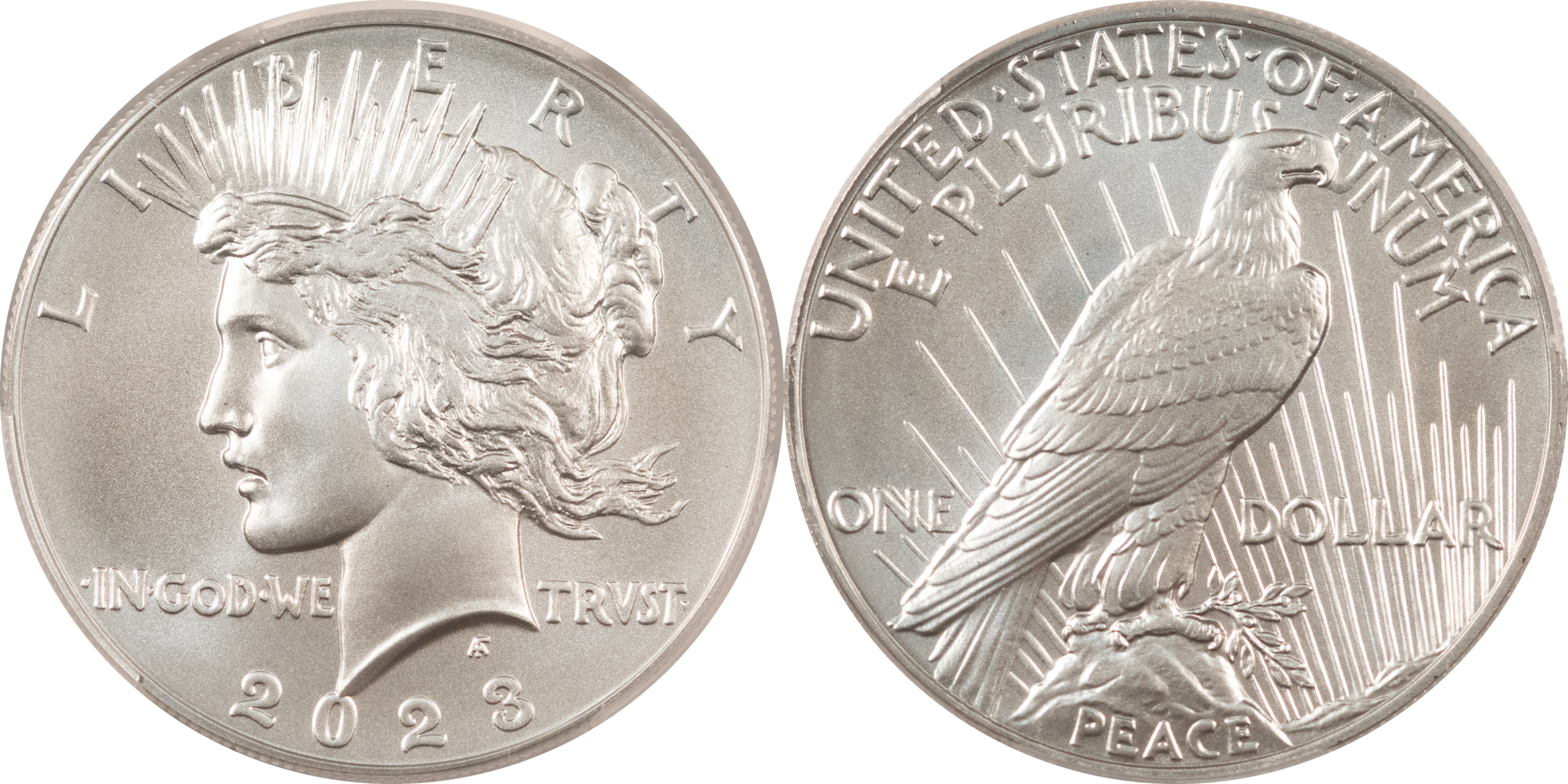 Dollars 2023 MORGAN & PEACE DOLLAR 2 COIN COMMEMORATIVE SET PCGS MS70 FIRST DAY OF ISSUE Dollars 2023 MORGAN & PEACE DOLLAR 2 COIN COMMEMORATIVE SET PCGS MS70 FIRST DAY OF ISSUE