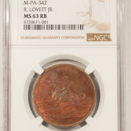 Exonumia 1860 PHILA PA, M-PA-342 R LOVETT JR TRADE TOKEN, GOLD, SILVER MEDALS NGC MS63 RB